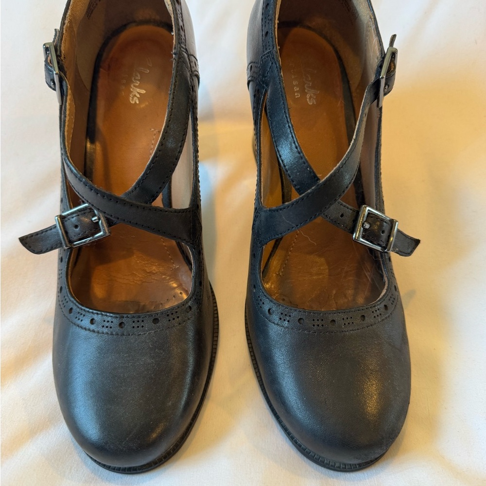 Clarks Black Mary Jane’s with Double Straps and Chunky Heel